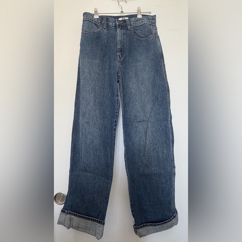 Uniqlo High Waisted 100% Cotton Blue Denim Wide Jeans